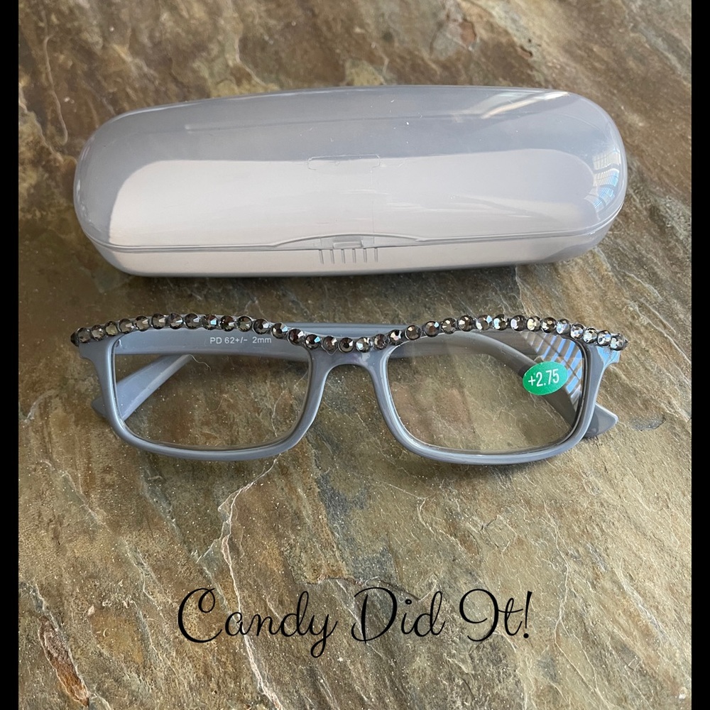 Gray Bling Reader Glasses 2.75 With Glasses Case